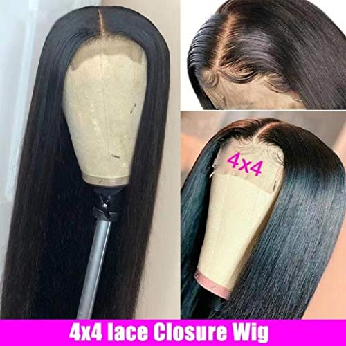 SUNKASA 22 Inch Black 4x4 HD Lace Front Human Hair Wig Pre-Plucked with Baby Hair