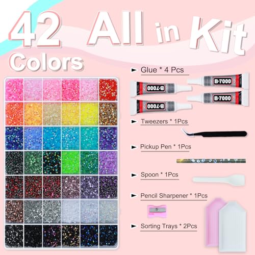 50000 PCS Bedazzling Rhinestones Kit - 42 Colors 3mm Flatback Gems