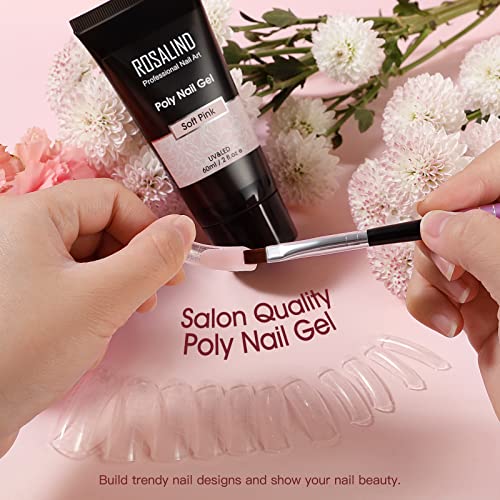 ROSALIND Pink Poly Nail Gel Extension Kit 2 oz (60ml) with Brush & Forms