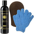 Tan Physics Sunless Tanner 8oz with Tanning Mitt & Exfoliation Gloves ? Self Tanning Lotion for Face & Body ? Instant, Streak-Free Application for a Natural, Long-Lasting Glow