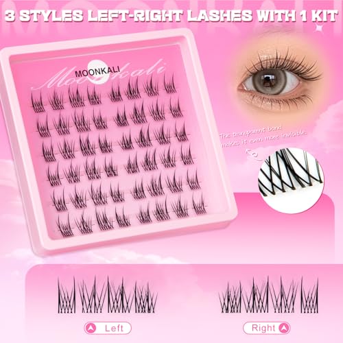 Moonkali 4-Box Natural Lash Clusters Kit – 3 Styles with Bond & Seal