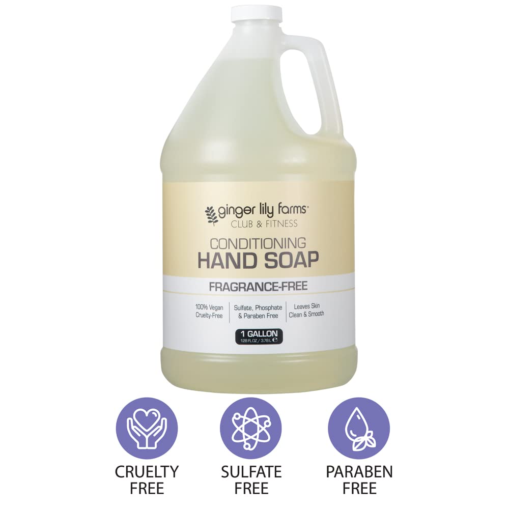 Ginger Lily Farms Club & Fitness Conditioning Liquid Hand Soap Refill, 100% Vegan & Cruelty-Free, Fragrance Free, 1 Gallon (128 fl oz)