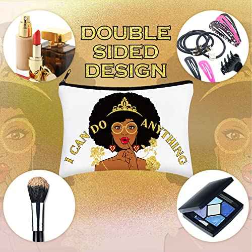 12 Pcs African Girl Makeup Bag Black Girl Christmas African Gifts Afro Melanin Art Cosmetic Canvas Bags Funny Cute Reusable Toiletry Pouch Organizer Black Owned Business Gift for Women(Stylish Style)