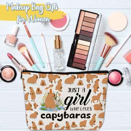 Capybara Gifts Makeup Bag - Capybara Gifts for Animal Lovers, Capybaraa Stuff Accessories, Just A Girl Who Loves Capybaraa Cosmetic Bag, Christmas Birthday Present for Women Girls Friends
