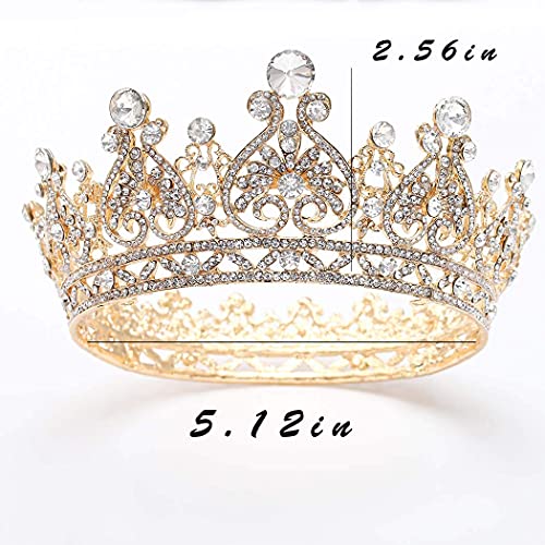 Foyte Baroque Gold Crown Tiara with Rhinestones for Brides