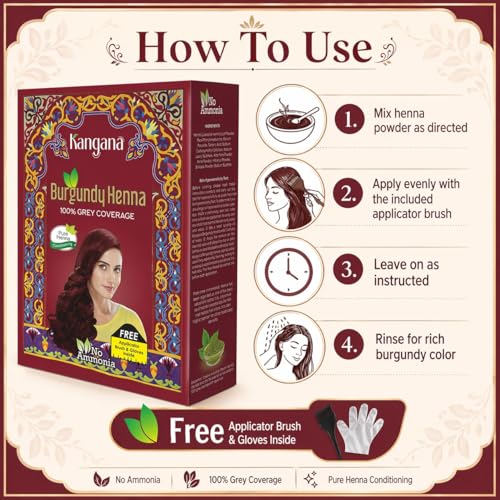 Kangana Burgundy Henna Hair Dye Powder | 100% Grey Coverage