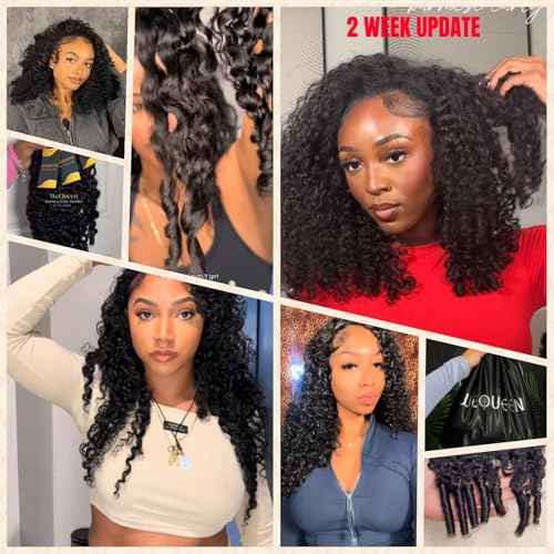 Wequeen 16A Burmese Curly Human Hair Bundles 18 20 22 Inch 100% Unprocessed Brazilian Virgin Hair Quick Weave Bundles Human Hair Extensions Real Human Hair, Natural Black