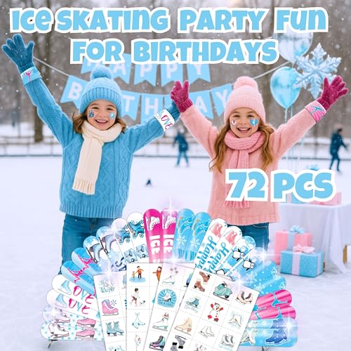 72-Piece Ice Skating Party Favors Set - Tattoos & Slap Bracelets