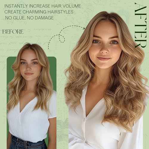 RUNATURE Clip in Hair Extensions Real Human Hair Clip in Extensions 18 Inch 120g 7pcs Real Hair Extensions Clips Ins for Women Double Weft Easy to Apply #10P16 Dark Blonde Highlight Caramel Blonde