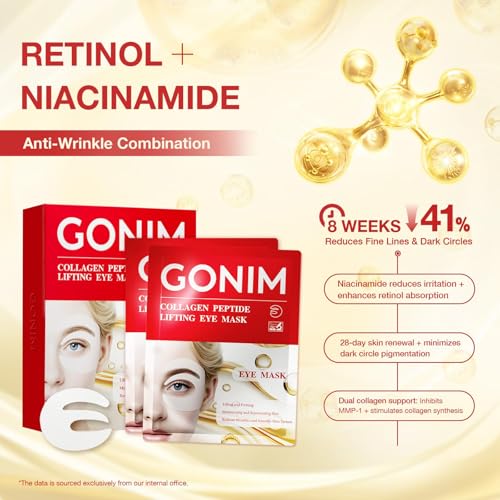 GONIM Under Eye Patches 360¡Æ Fit, Eye Mask with Collagen Peptide, Salmon DNA PDRN, Retinol, Caffeine & Niacinamide, Eye Patches for Puffy Eyes and Dark Circles, Gifts for Women, Travel 4 pairs x 2