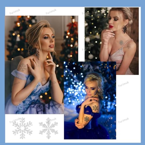 120pc Snowflake Temporary Tattoo Stickers Blue Silver Glitter