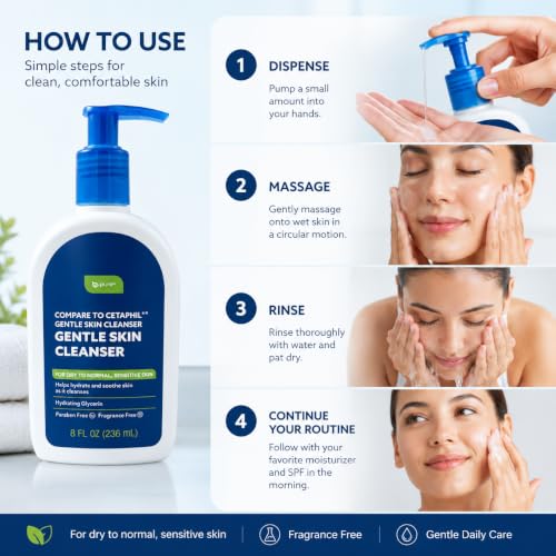 Gentle Hydrating Facial Cleanser for Sensitive Skin - Paraben & Fragrance Free, 8oz
