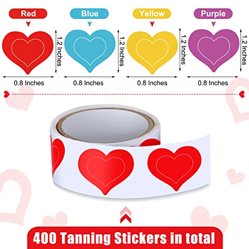 Fainne 400 Pieces Tanning Bed Stickers for Body Heart Labels Perforated Self Adhesive Small Sun Stickers for Tanning, 100 Pieces Per Roll, 1.2 x 0.8 Inches(Heart Pattern)
