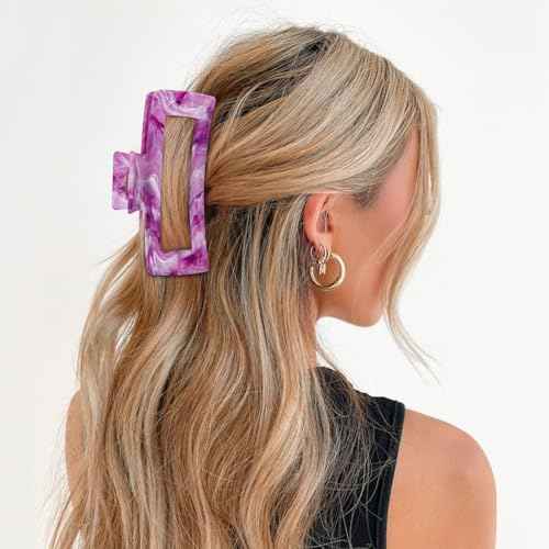 3Pcs Hair Claw Clips for Women, 5 Inch Non slip Large Claw Clip, Reference Ink Painting Design, Ideal for Home Party and Work Styling, Hair Accessories for Girls Gift (Brown Gray Purple)
