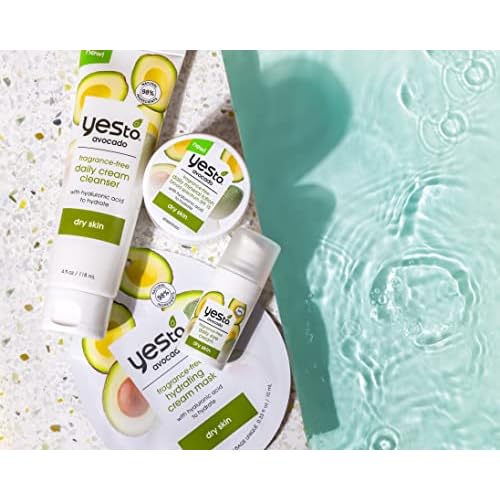Yes To Avocado Fragrance Free Daily Cream Cleanser Bundle, Hydrating Face Wash, With Hyaluronic Acid & Glycerin, Natural Vegan & Cruelty Free, 1 Full 4 Fl Oz & 1 Travel 1 Fl Oz, 2 Piece Assortment
