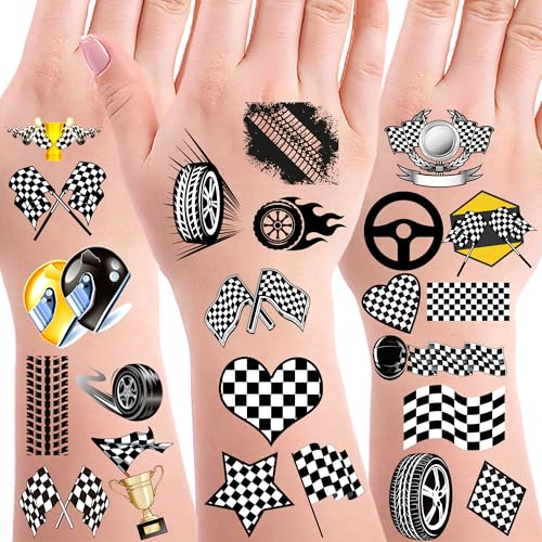 320 Racing Car Flag Temporary Tattoos - 30 Sheets
