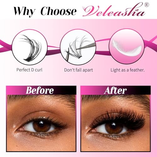 Veleasha Lash Clusters 268PCS Individual Lashes Wispy Brown Clusters Lashes Bottom Lashes Natural Spike D Curl Eyelash Clusters Fluffy Pestañas DIY Eyelash Extensions for Beginner Easy(Hot Style MIX)