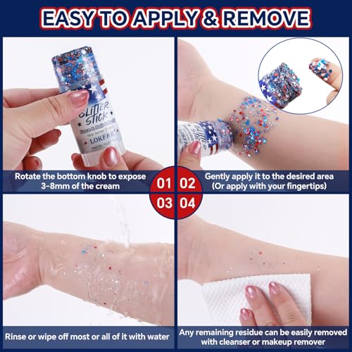 Red White Blue Glitter Stick | 4th of July Patriotic Face Body Makeup