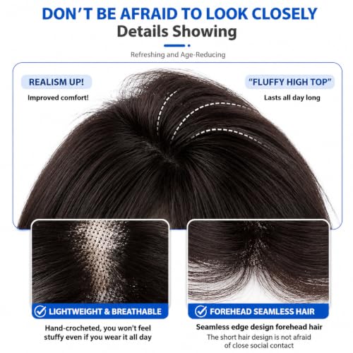 Human Hair Clip-In Topper with Bangs | Borderless Lace Base