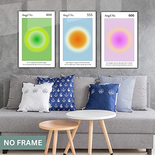 Gradient Aura Angel Numbers Poster Sets for Room Aesthetic Inspirational Quotes Wall Art Paintings Abstract Minimalist Room Wall Decor - 11x17in LAMINATED - No Frame (444, 555, 666 - Angel Numbers)