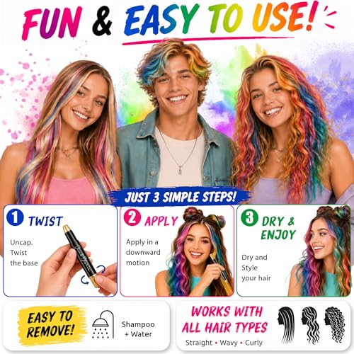 Jim&Gloria Hair Chalk Pens - 16 Color Set with 6 Metallic