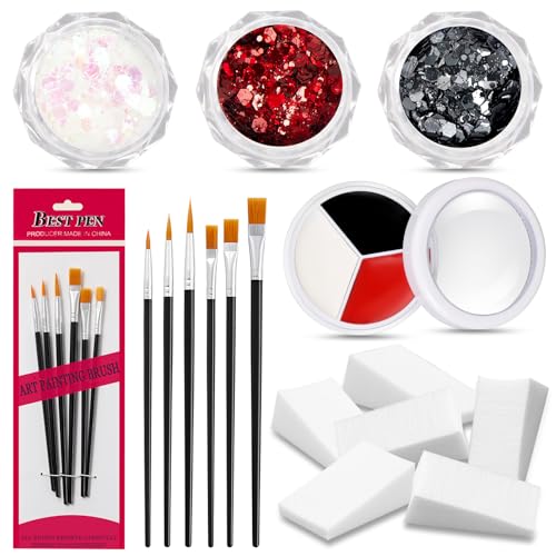 Halloween Makeup Kit 16pc with Face Paint, Glitter & Brushes