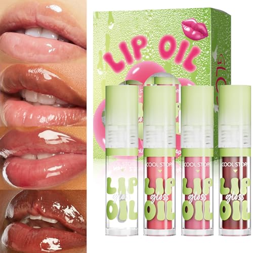 Hydrating Glow Lip Oil Set - 4 Pack Moisturizing Lip Gloss