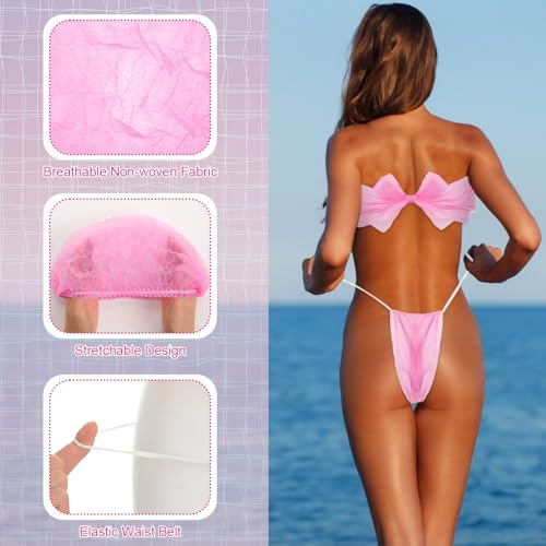 96 Pcs Spray Tanning Supplies Included Spray Tan Feet Pads Hair Nets Disposable Bra Underwear Caps Kit for Sunless Tan Self Tanning at Home or Salon Accessories (Pink)
