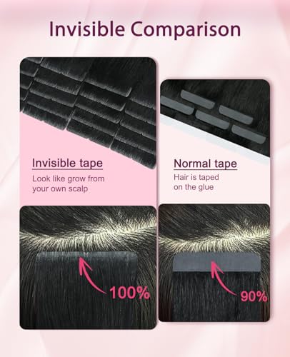 Pinkpearl 14-Inch Jet Black Invisible Tape In Hair Extensions - 20pcs Remy Human Hair