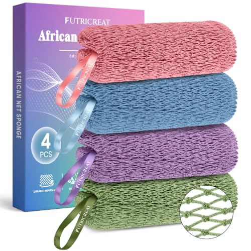 4 Pack African Net Sponge Exfoliating Washcloth, 45" Stretch