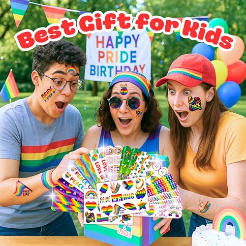 48Pc LGBT Pride Party Favors - Rainbow Tattoos & Slap Bracelets