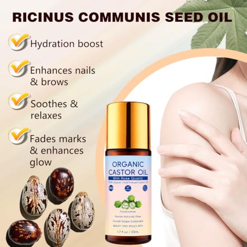 Organic Castor Oil with Rose Quartz Roller - 2 Pack