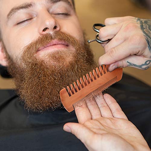 Natural Sandalwood Dual Action Beard & Moustache Combs with Faux Leather Cases (6 Pieces, Yellow)