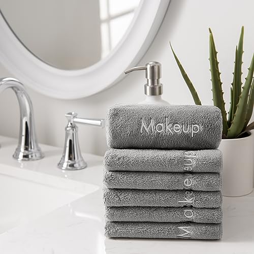 Arkwright Makeup Towels - Pack of 6 - Ultra Soft & Gentle Microfiber Coral Fleece Washcloth Face Make Up Remover, Reusuable Eraser Cloth Essentials for Hosts & Artists, 13 x 13 in, Grey