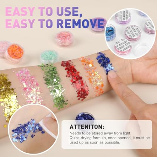40-Color Body Glitter Set with Glow-in-Dark & Patriotic Shades
