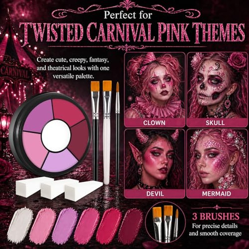 BOBISUKA Pink Cream Face & Body Paint Palette Kit with Brushes