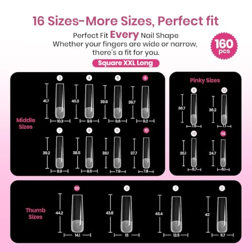 Beetles Tipex Lite Instant Nail Tips XXL Stiletto 3 - 160pcs 16 Sizes