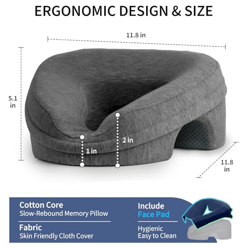 Face Down Pillow Massage Headrest for Bed, Stomach Sleeping Pillow, Face Cradle, BBL Pillow After Surgery Post Eye Surgery Recovery Equipment for Massage Tables,Piercing Pillows Removable Cover Black