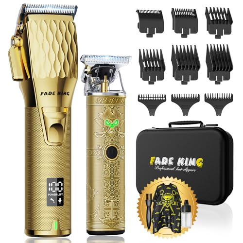 FADEKING Cordless Hair Clippers & T-Blade Trimmer Kit, Professional Barber Set