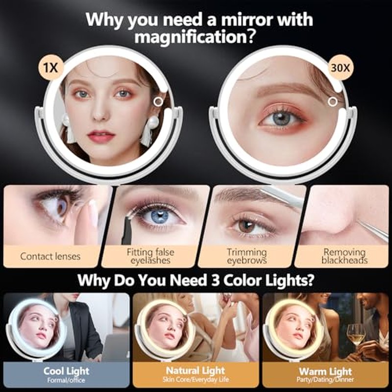 MIYADIVA 30X Magnifying Makeup Mirror with Lights & Touch Switch