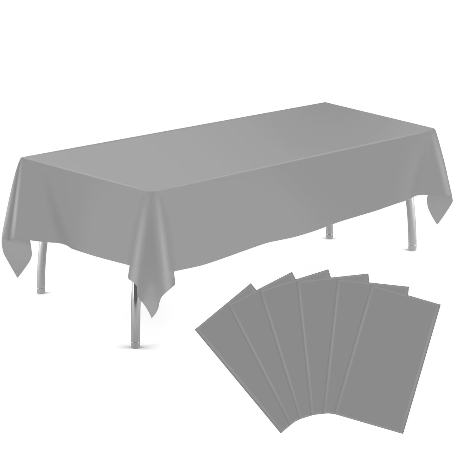 tujol Silver 6 Pack Plastic Table Cloth 54" x 108", Disposable Tablecloths Rectangle Table Cover, Plastic Table Cloths for Parties