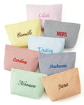 Custom Embroidered Seersucker Makeup Bag - Personalized Striped Pouch