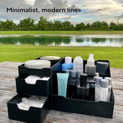Large Black Vanity Organizer with Drawers - Bathroom Storage