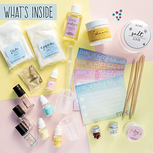 STMT DIY Signature Spa Set by Horizon Group USA, Mix & Make Your Own Spa Supplies with Salt Scrubs, Fragrances & Shimmer Lotions. Multicolored