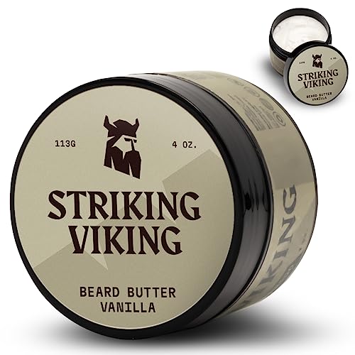 Striking Viking Beard Butter - Non Greasy Beard Butter For Men With Natural Ingredients 4oz - Keep Your Beard Hydrated & Refreshing With Beard Cream (Vanilla) - Beard Moisturizer Men