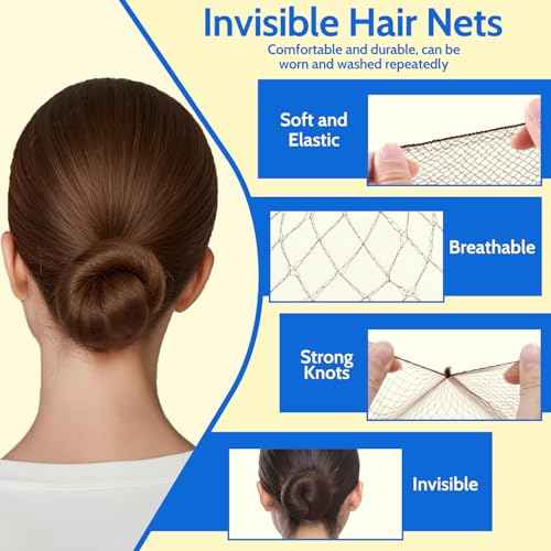 TsMADDTs Bobby Pins and Hair Nets Set, Hair Accessories for Women with Invisible Nets for Ballet Bun(11.81&19.86IN), U Pins for Dance(1.37&2.36IN), Elastic Bands, Clear Rubber Bands