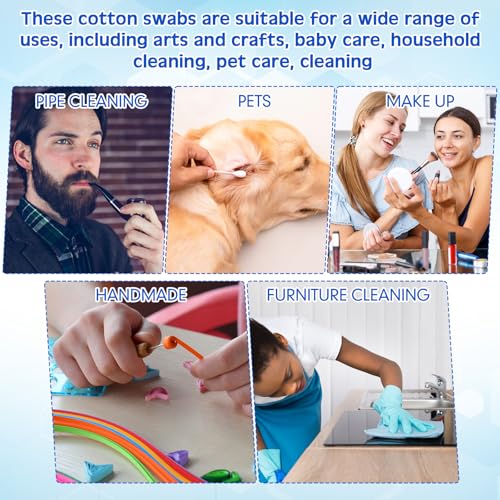 Lounsweer 200pcs Long Cotton Swabs with Storage Case 4'' Absorbent Double-Ended XL Cotton Buds with Large and Small Round Head Swabs for Dog Ear Cleaning, Gun Maintenance, Makeup, Pet Care