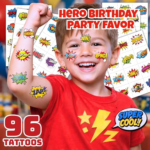 96PCS Hero Temporary Tattoos Stickers for Kids