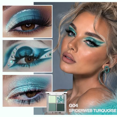 Blue Teal Eyeshadow Palette 4 Colors Matte & Glitter