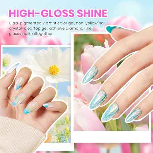 beetles Gel Polish Kit - 36 colors Pastel Christmas Polish Blue Green Glitter Nail Polish with Nail Art Foil Glue Base Coat Glossy Top Coat Impressionist Garden Soak off Uv Gel Manicure Kit Gifts